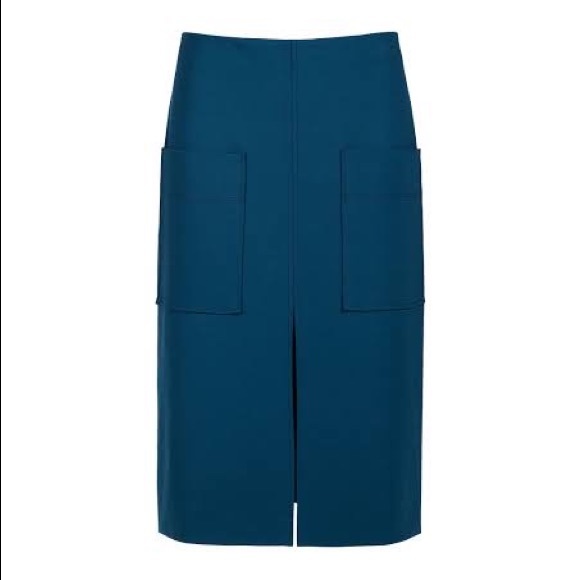 COP COPINE designer pencil skirt in teal with front slit, size small - Picture 4 of 14